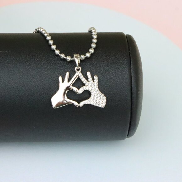 "Silver Heart Hands Pendant in Gold Plated Brass with Crystal Detail, XPPT1728 - Picture 13 of 13